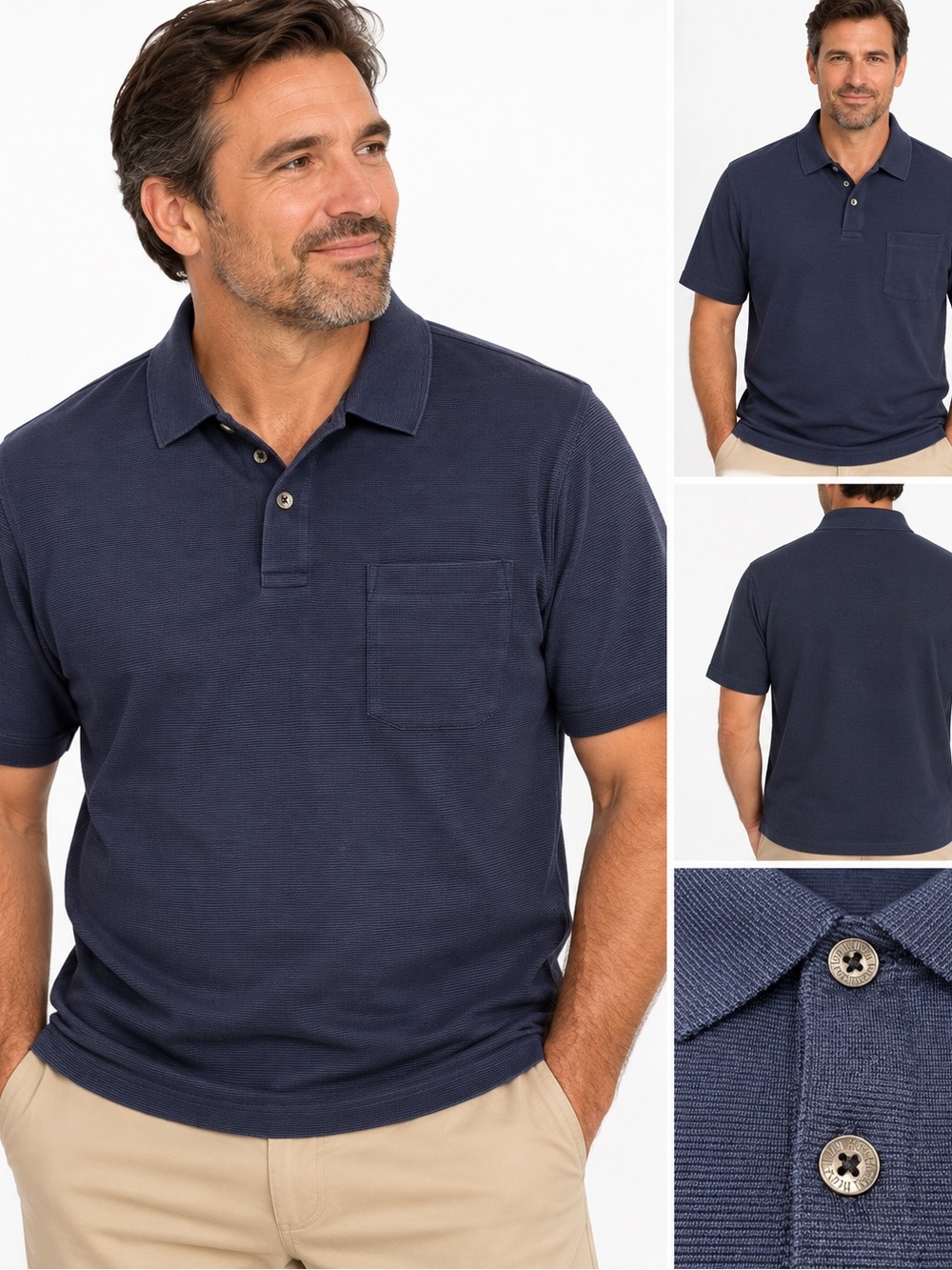 Van Heusen Men’s Navy Blue Pocket Polo Shirt Classic Golf Casual XL